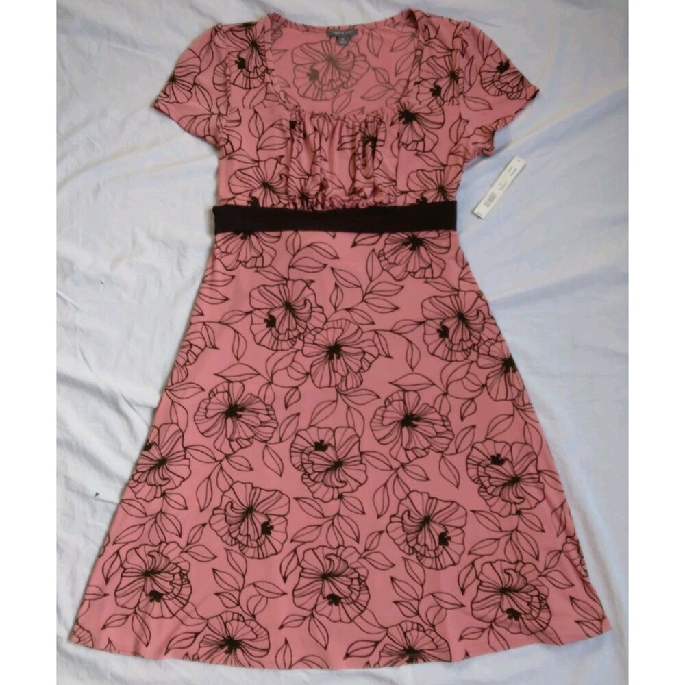 VTG Apt 9 Brown Pink Floral Stretch Babydoll Dress Tie Back Y2K 90s Women's M - Picture 1 of 9